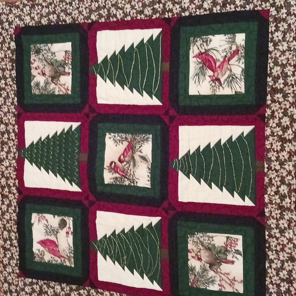 Handmade Cardinal Stitch Quilt Wall Display
